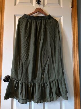 Olive Green Ruffled Midi Skirt